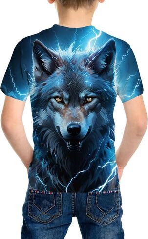 Kids 3D Print Graphic Tees Funny Wolf Short Sleeve T Shirts for Youth Boys Girls 4-14 Years in Saudi Arabia