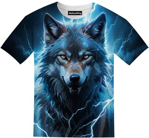 Kids 3D Print Graphic Tees Funny Wolf Short Sleeve T Shirts for Youth Boys Girls 4-14 Years in Saudi Arabia