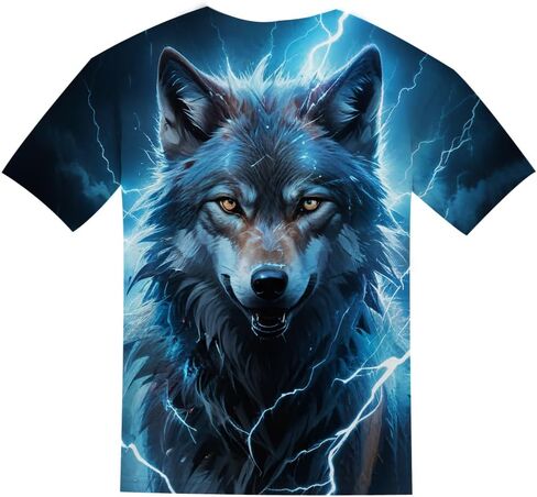 Kids 3D Print Graphic Tees Funny Wolf Short Sleeve T Shirts for Youth Boys Girls 4-14 Years in Saudi Arabia