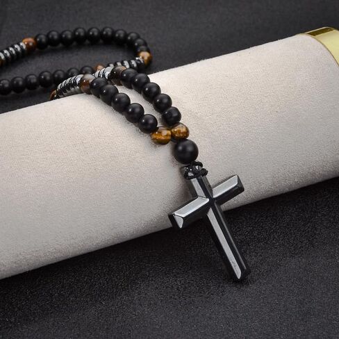 قلادة خرز للرجال، قلادة معدنية متقاطعة، قلادة شفاء عين النمر، قلادة رجالية لهدايا عيد ميلاد الأصدقاء in Saudi Arabia