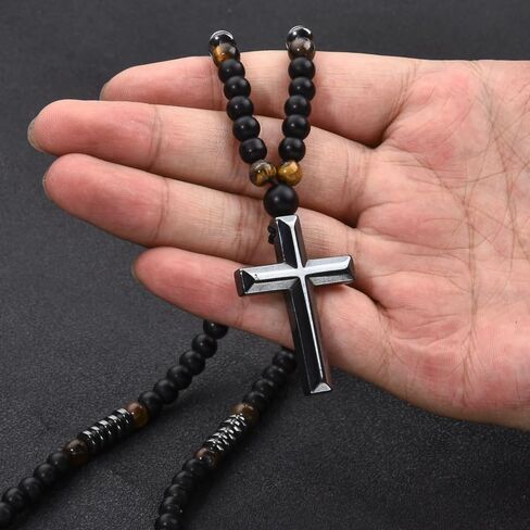 قلادة خرز للرجال، قلادة معدنية متقاطعة، قلادة شفاء عين النمر، قلادة رجالية لهدايا عيد ميلاد الأصدقاء in Saudi Arabia