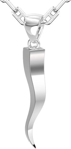 US Jewels Men's 925 Sterling Silver 25mm Cornicello Italian Horn Good Luck Pendant Necklace, 22in to 26in in Saudi Arabia