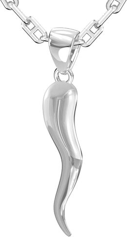 US Jewels Men's Solid 925 Sterling silver 39mm Italian Horn Good Luck Pendant Necklace, 22in to 26in in Saudi Arabia