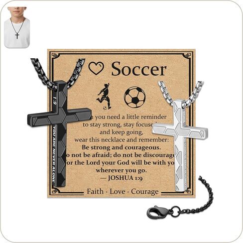 Soccer Basketball Baseball Football Cross Necklace for Men, Stainless Steel Christian Inspirational Sports Pendant with 4:13, Faith Jewelry Gift for New Year Easter Baptism Graduation in Saudi Arabia