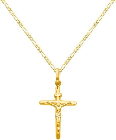 The World Jewelry Center 14k Yellow Gold Crucifix Cross Pendant with 1.6mm Figaro Chain Necklace in Saudi Arabia