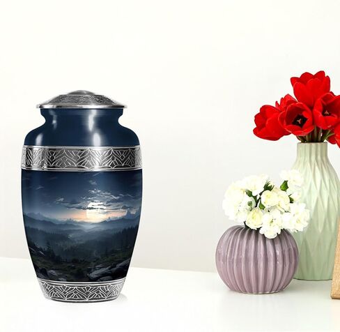Mountains Urn for Ashes Adult Male & Female - Large Urns for Adult Male & Female - Burial Blue Urns for Cremation Ashes Mother - Funeral Urn Cremation 10 Inch in Saudi Arabia