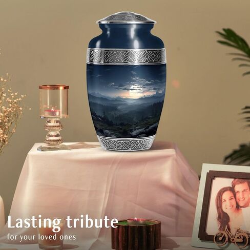 Mountains Urn for Ashes Adult Male & Female - Large Urns for Adult Male & Female - Burial Blue Urns for Cremation Ashes Mother - Funeral Urn Cremation 10 Inch in Saudi Arabia
