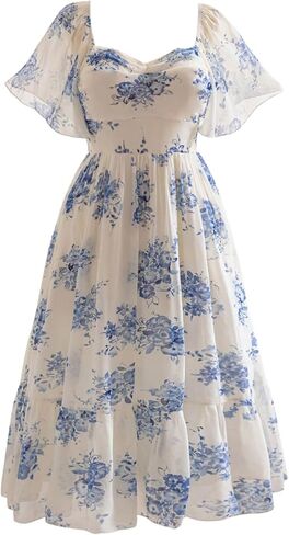 MakeMeChic Women's Plus Size Dress Floral Square Neck Short Sleeve A Line Shirred Boho Maxi Dresses in Saudi Arabia