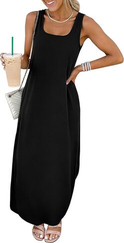 ANRABESS Womens Summer Maxi Sundress 2026 Casual Square Neck Sleeveless Loose Split Tank Shirt Dresses Beach Vacation Clothes in Saudi Arabia
