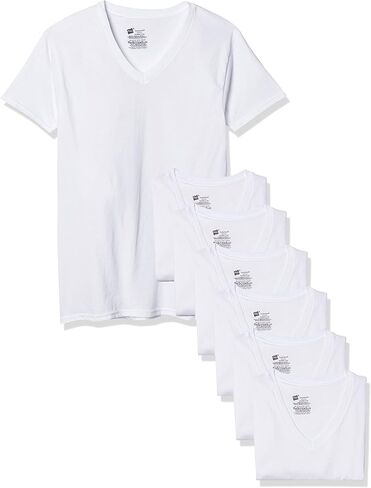 Hanes Men's Tagless Cotton V-Neck Undershirt – Multiple Pack and Color, 7 Pack - White, Large in Saudi Arabia