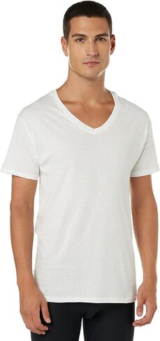 Hanes Men's Tagless Cotton V-Neck Undershirt – Multiple Pack and Color, 7 Pack - White, Large in Saudi Arabia