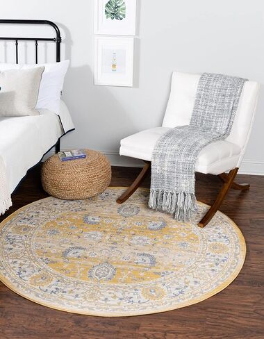 Rugs.com سجادة Whitney Collection - سجادة منخفضة مستديرة باللون الأصفر التوسكاني مقاس 5 بوصات مثالية للمطابخ وغرف الطعام in Saudi Arabia