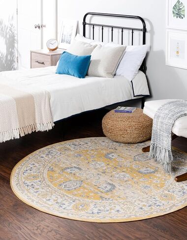 Rugs.com سجادة Whitney Collection - سجادة منخفضة مستديرة باللون الأصفر التوسكاني مقاس 5 بوصات مثالية للمطابخ وغرف الطعام in Saudi Arabia