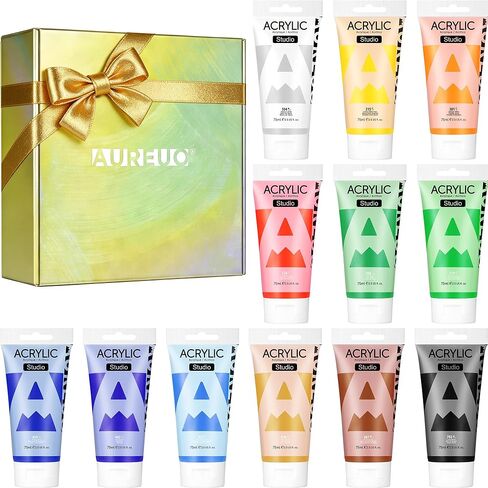 AUREUO Iridescent Acrylic Paint, 8 Colors x 0.71 Fl Oz / 21ml Pearlescent Acrylic Paint Set, Glitter Paint for Canvas, Rocks, Wood, Fabric, Ceramic - Art Paints for Painting in Kuwait