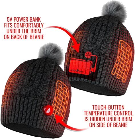 ActionHeat 5V Battery Heated Hat Cable Knit – Rechargeable Winter Cap - Up to 150°F Heating - 5 Hours Black in Saudi Arabia