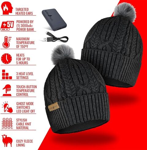 ActionHeat 5V Battery Heated Hat Cable Knit – Rechargeable Winter Cap - Up to 150°F Heating - 5 Hours Black in Saudi Arabia