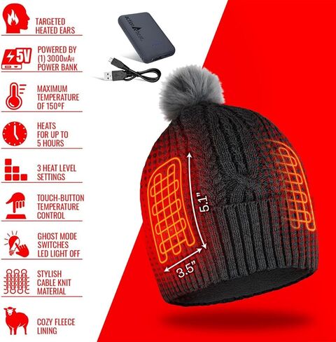 ActionHeat 5V Battery Heated Hat Cable Knit – Rechargeable Winter Cap - Up to 150°F Heating - 5 Hours Black in Saudi Arabia