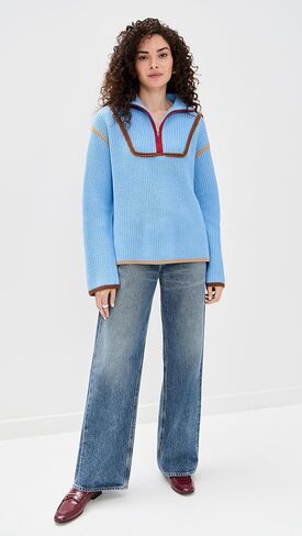 English Factory Women's Contrast Piping Quarter Zip Sweater in Saudi Arabia
