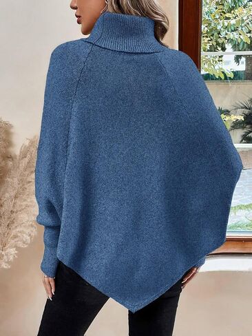 Urchics Casual Sweater Turtleneck Batwing Sleeve Button Detail Poncho Sweater in Saudi Arabia