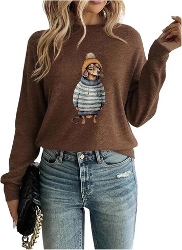 Women's Cartoon Graphic Sweaters Crew Neck Long Sleeve Pullover Sweaters Fall Tops in Saudi Arabia