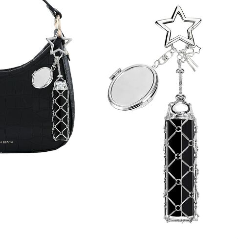Lip Balm Keychain with Mirror - Stainless Steel Mesh Bag Keychains, Lipstick Storage Case for Women Bags Purses in Saudi Arabia