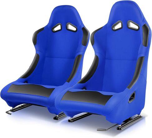 Auto Dynasty Pair of Racing Seat Universal Woven Fabric Vinyl Reclinable Bucket Seats with Bottom Mount Sliders For 4 Point Harness, 36" H x 21.5" W x 22" D, Driver & Passenger Side, Black/Red in Kuwait