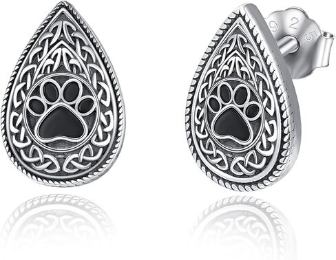 Dreamboat Paw Print Heart Earrings 925 Sterling Silver Celtic Knot Stud Earring Black Dog Paw Jewelry Gifts for Women Men in Kuwait