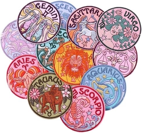 Twelve Constellations Embroidery Patch Iron On Patches for Clothes Astrology Magic Witchcraft Embroidered Patches for Clothing (Size : PE9114CT) in Saudi Arabia