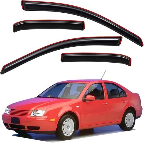 Lightronic Extra Durable Outside Mount Auto Vent Window Visor, Fits 1999-2005 Volkswagen Jetta Sedan, UV Protection Rain Guard, Original Window Deflector, No-Drill Easy Install, Dark Smoke, 4-Pcs in Saudi Arabia