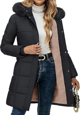 YUCOLEN Womens Winter Parka Coat Warm Thicken Jacket Down Puffer Outwear with Faux Fur Removable Hood in Kuwait