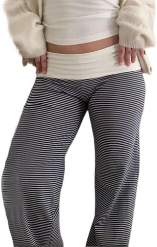Women Y2k Fold Over Yoga Pants Colour Block Straight Leg Bottoms Low Rise Stretchy Lounge Trousers in Saudi Arabia