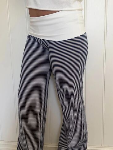 Women Y2k Fold Over Yoga Pants Colour Block Straight Leg Bottoms Low Rise Stretchy Lounge Trousers in Saudi Arabia