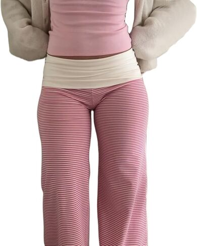 Women Y2k Fold Over Yoga Pants Colour Block Straight Leg Bottoms Low Rise Stretchy Lounge Trousers in Saudi Arabia