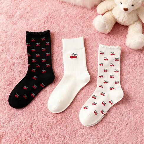 3-Pair Women's Cherry Fruit Crew Socks Set, Cute Novelty Ankle Socks in Saudi Arabia