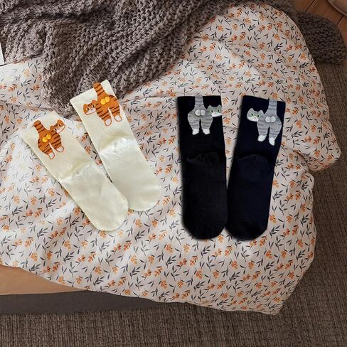 6 Pairs Cat Socks with Balls, Cute and Funny Cat Ball Socks, Comfortable Cotton Crew Socks for Women, Daily Wear, Home, Office, Gift for Cat Lovers,Christmas, Valentine's Day in Saudi Arabia