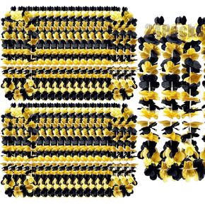 Leis for Luau Party، 24 قطعة من الزهور السميكة والمورقة، ليلة رأس السنة الجديدة، التخرج، أعياد الميلاد، جوائز الشركات، حفلات الزفاف على الشاطئ، ديكورات الحفلات الاستوائية الذهب الأسود (24 قطعة أسود وذهبي) in Kuwait