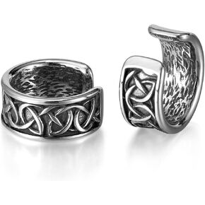 Rockyu Ear Cuff Unisex Clip On Earrings Stainless Steel Geometric Pattern Non Pierced Silver Hoop Punk Hip Hop Fashion Jewelry Birthday Gift in Kuwait