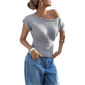 SOLY HUX Women's Off The Shoulder Sweater Dressy Casual Short Sleeve Hollow Out Knit Tops in Saudi Arabia