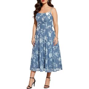 Plus Size Cocktail Dresses - Velvet Party Summer Formal Wedding Guest Sleeveless Spaghetti Strap Floral Midi Dress in Kuwait