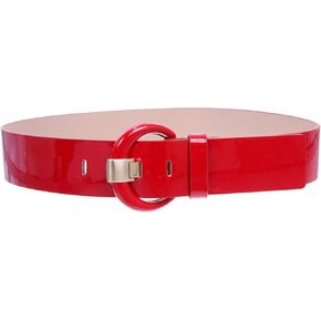 Women's 2" Wide High Waist Patent Leather Fashion Round Belt in Saudi Arabia