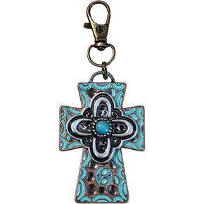 Rustic Patina Cross Purse Charm – Handmade Western Bag Charm with Turquoise Accent | Faith Gift for Women in Kuwait