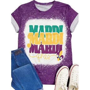 Mardi Gras Shirt for Women Mardi Gras Outfit Carnival Tshirt Fat Tuesday Party Tee New Orleans Party Short Sleeve in Saudi Arabia