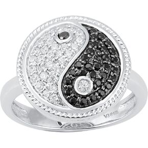 925 Sterling Silver with Natural 1/2 CTTW Round Shape Black Spinel and Genuine White Diamond Yin Yang Ring for Unisex Size 10 in Saudi Arabia