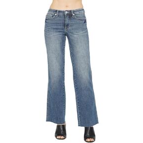 Judy-B Women's Casual Jeans Urban High-Waisted Tummy Control Straight Denim Pants Light Blue Denim with Full Length in Kuwait