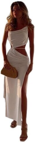 Women's Dresses Backless Summer Beach Casual Hollow Tie Up Slip Dress Low Cut Sleeveless Slim-fit Maxi Dress (Large) White in Saudi Arabia