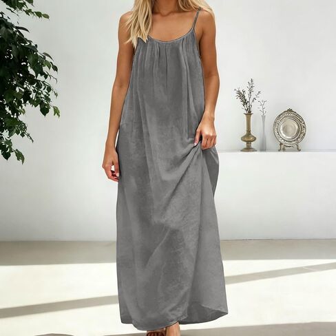 Womens Backless Cami Dress Summer Sleeveless Spaghetti Strap Flowy Dress Long Sundress with Back Tie in Saudi Arabia