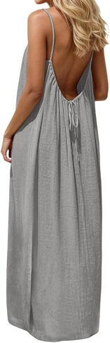 Womens Backless Cami Dress Summer Sleeveless Spaghetti Strap Flowy Dress Long Sundress with Back Tie in Saudi Arabia