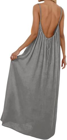 Womens Backless Cami Dress Summer Sleeveless Spaghetti Strap Flowy Dress Long Sundress with Back Tie in Saudi Arabia