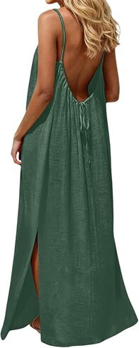 Womens Backless Cami Dress Summer Sleeveless Spaghetti Strap Flowy Dress Long Sundress with Back Tie in Saudi Arabia