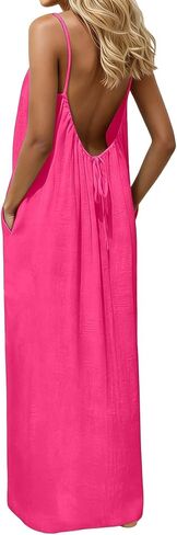 Womens Backless Cami Dress Summer Sleeveless Spaghetti Strap Flowy Dress Long Sundress with Back Tie in Saudi Arabia